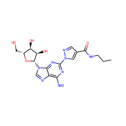 CCCNC(=O)c1cnn(-c2nc(N)c3ncn([C@@H]4O[C@H](CO)[C@@H](O)[C@H]4O)c3n2)c1 ZINC000013818949