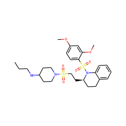 CCCNC1CCN(S(=O)(=O)CC[C@@H]2CCc3ccccc3N2S(=O)(=O)c2ccc(OC)cc2OC)CC1 ZINC000049709833