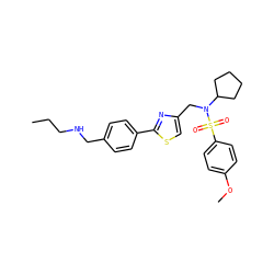CCCNCc1ccc(-c2nc(CN(C3CCCC3)S(=O)(=O)c3ccc(OC)cc3)cs2)cc1 ZINC000066259016
