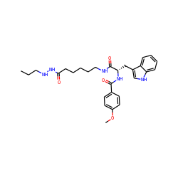 CCCNNC(=O)CCCCCNC(=O)[C@H](Cc1c[nH]c2ccccc12)NC(=O)c1ccc(OC)cc1 ZINC001772640626
