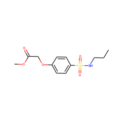 CCCNS(=O)(=O)c1ccc(OCC(=O)OC)cc1 ZINC000002838382