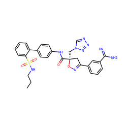 CCCNS(=O)(=O)c1ccccc1-c1ccc(NC(=O)[C@@]2(Cn3cnnn3)CC(c3cccc(C(=N)N)c3)=NO2)cc1 ZINC000026670545