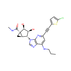 CCCNc1cc(C#Cc2ccc(Cl)s2)nc2c1ncn2[C@H]1[C@H](O)[C@H](O)[C@]2(C(=O)NC)C[C@H]12 ZINC000473135176