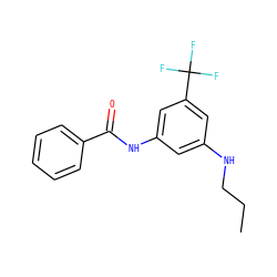 CCCNc1cc(NC(=O)c2ccccc2)cc(C(F)(F)F)c1 ZINC000299834892
