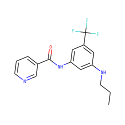 CCCNc1cc(NC(=O)c2cccnc2)cc(C(F)(F)F)c1 ZINC000299834137