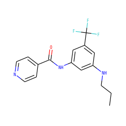 CCCNc1cc(NC(=O)c2ccncc2)cc(C(F)(F)F)c1 ZINC000299837134