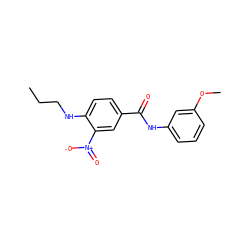 CCCNc1ccc(C(=O)Nc2cccc(OC)c2)cc1[N+](=O)[O-] ZINC000066073880