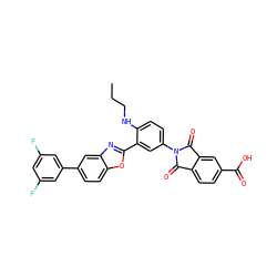 CCCNc1ccc(N2C(=O)c3ccc(C(=O)O)cc3C2=O)cc1-c1nc2cc(-c3cc(F)cc(F)c3)ccc2o1 ZINC000044388350