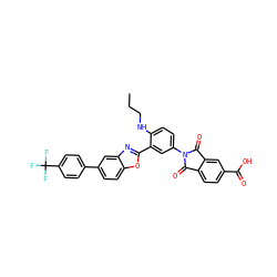 CCCNc1ccc(N2C(=O)c3ccc(C(=O)O)cc3C2=O)cc1-c1nc2cc(-c3ccc(C(F)(F)F)cc3)ccc2o1 ZINC000044359693