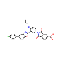 CCCNc1ccc(N2C(=O)c3ccc(C(=O)O)cc3C2=O)cc1-c1nc2cc(-c3ccc(Cl)cc3)ccc2o1 ZINC000003925171