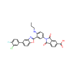 CCCNc1ccc(N2C(=O)c3ccc(C(=O)O)cc3C2=O)cc1-c1nc2cc(-c3ccc(F)c(Cl)c3)ccc2o1 ZINC000042807198