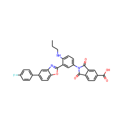 CCCNc1ccc(N2C(=O)c3ccc(C(=O)O)cc3C2=O)cc1-c1nc2cc(-c3ccc(F)cc3)ccc2o1 ZINC000003925170