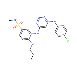 CCCNc1ccc(S(=O)(=O)NC)cc1Nc1cc(Nc2ccc(Cl)cc2)ncn1 ZINC001772616214