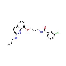 CCCNc1ccc2cccc(OCCCNC(=O)c3cccc(Cl)c3)c2n1 ZINC000028383506
