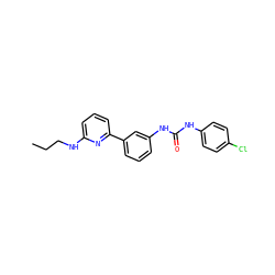 CCCNc1cccc(-c2cccc(NC(=O)Nc3ccc(Cl)cc3)c2)n1 ZINC000299838546