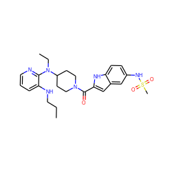 CCCNc1cccnc1N(CC)C1CCN(C(=O)c2cc3cc(NS(C)(=O)=O)ccc3[nH]2)CC1 ZINC000013758782
