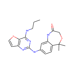 CCCNc1nc(Nc2ccc3c(c2)NC(=O)COC3(C)C)nc2ccoc12 ZINC001772613264