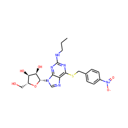 CCCNc1nc(SCc2ccc([N+](=O)[O-])cc2)c2ncn([C@@H]3O[C@H](CO)[C@@H](O)[C@H]3O)c2n1 ZINC000028875726