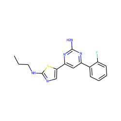 CCCNc1ncc(-c2cc(-c3ccccc3F)nc(N)n2)s1 ZINC000064539407