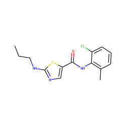 CCCNc1ncc(C(=O)Nc2c(C)cccc2Cl)s1 ZINC000029041372