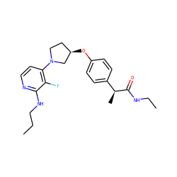 CCCNc1nccc(N2CC[C@@H](Oc3ccc([C@H](C)C(=O)NCC)cc3)C2)c1F ZINC001772610980