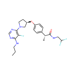 CCCNc1ncnc(N2CC[C@@H](Oc3ccc([C@@H](C)C(=O)NCC(F)F)cc3)C2)c1F ZINC001772570627