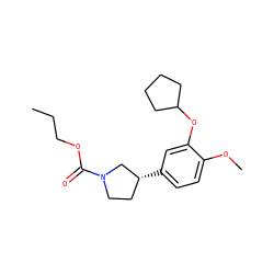 CCCOC(=O)N1CC[C@@H](c2ccc(OC)c(OC3CCCC3)c2)C1 ZINC000013741100