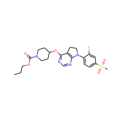CCCOC(=O)N1CCC(Oc2ncnc3c2CCN3c2ccc(S(C)(=O)=O)cc2F)CC1 ZINC000088385456