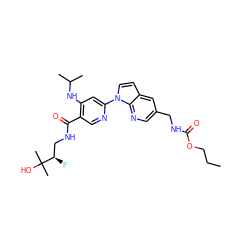 CCCOC(=O)NCc1cnc2c(ccn2-c2cc(NC(C)C)c(C(=O)NC[C@@H](F)C(C)(C)O)cn2)c1 ZINC001772618287