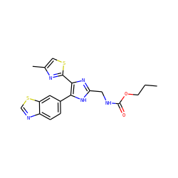 CCCOC(=O)NCc1nc(-c2nc(C)cs2)c(-c2ccc3ncsc3c2)[nH]1 ZINC000095560343