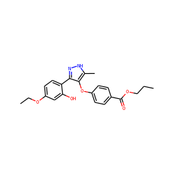 CCCOC(=O)c1ccc(Oc2c(-c3ccc(OCC)cc3O)n[nH]c2C)cc1 ZINC000017919855