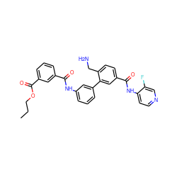 CCCOC(=O)c1cccc(C(=O)Nc2cccc(-c3cc(C(=O)Nc4ccncc4F)ccc3CN)c2)c1 ZINC000299870162