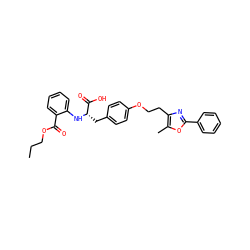 CCCOC(=O)c1ccccc1N[C@@H](Cc1ccc(OCCc2nc(-c3ccccc3)oc2C)cc1)C(=O)O ZINC000012358139