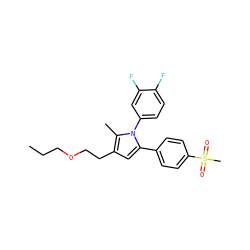 CCCOCCc1cc(-c2ccc(S(C)(=O)=O)cc2)n(-c2ccc(F)c(F)c2)c1C ZINC000653693423
