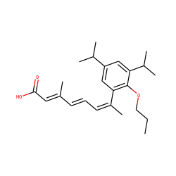 CCCOc1c(/C(C)=C\C=C\C(C)=C\C(=O)O)cc(C(C)C)cc1C(C)C ZINC000004837700