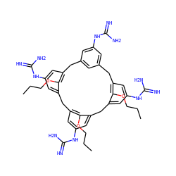 CCCOc1c2cc(NC(=N)N)cc1Cc1cc(NC(=N)N)cc(c1OCCC)Cc1cc(NC(=N)N)cc(c1OCCC)Cc1cc(cc(NC(=N)N)c1)C2 ZINC001772631648