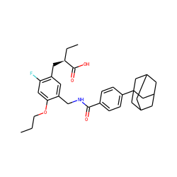 CCCOc1cc(F)c(C[C@@H](CC)C(=O)O)cc1CNC(=O)c1ccc(C23CC4CC(CC(C4)C2)C3)cc1 ZINC000040847358