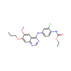 CCCOc1cc2ncnc(Nc3ccc(NC(=O)OCC)c(Cl)c3)c2cc1OC ZINC000169329822