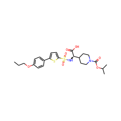 CCCOc1ccc(-c2ccc(S(=O)(=O)N[C@@H](C(=O)O)C3CCN(C(=O)OC(C)C)CC3)s2)cc1 ZINC000040395369