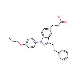 CCCOc1ccc(-n2cc(CCc3ccccc3)c3cc(CCC(=O)O)ccc32)cc1 ZINC000142008921