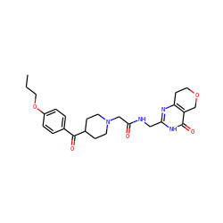 CCCOc1ccc(C(=O)C2CCN(CC(=O)NCc3nc4c(c(=O)[nH]3)COCC4)CC2)cc1 ZINC000208758582
