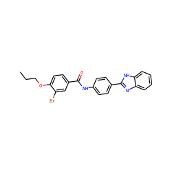 CCCOc1ccc(C(=O)Nc2ccc(-c3nc4ccccc4[nH]3)cc2)cc1Br ZINC000028566101