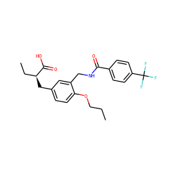 CCCOc1ccc(C[C@@H](CC)C(=O)O)cc1CNC(=O)c1ccc(C(F)(F)F)cc1 ZINC000028652246