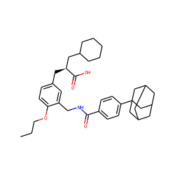 CCCOc1ccc(C[C@@H](CC2CCCCC2)C(=O)O)cc1CNC(=O)c1ccc(C23CC4CC(CC(C4)C2)C3)cc1 ZINC000095579546