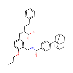 CCCOc1ccc(C[C@H](CCc2ccccc2)C(=O)O)cc1CNC(=O)c1ccc(C23CC4CC(CC(C4)C2)C3)cc1 ZINC000095577323