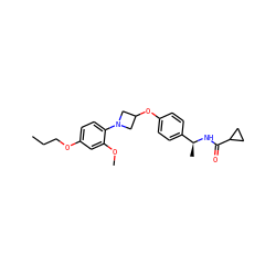 CCCOc1ccc(N2CC(Oc3ccc([C@H](C)NC(=O)C4CC4)cc3)C2)c(OC)c1 ZINC000169694406