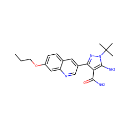 CCCOc1ccc2cc(-c3nn(C(C)(C)C)c(N)c3C(N)=O)cnc2c1 ZINC000221703607
