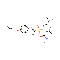 CCCOc1ccc2cc(S(=O)(=O)N(CCC(C)C)[C@@H](C(=O)NO)C(C)C)ccc2c1 ZINC000073195730