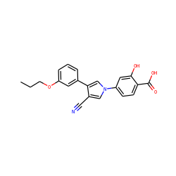 CCCOc1cccc(-c2cn(-c3ccc(C(=O)O)c(O)c3)cc2C#N)c1 ZINC000200845942