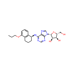 CCCOc1cccc2c1CCC[C@@H]2Nc1ncnc2c1ncn2[C@@H]1O[C@H](CO)[C@@H](O)[C@H]1O ZINC000013649528